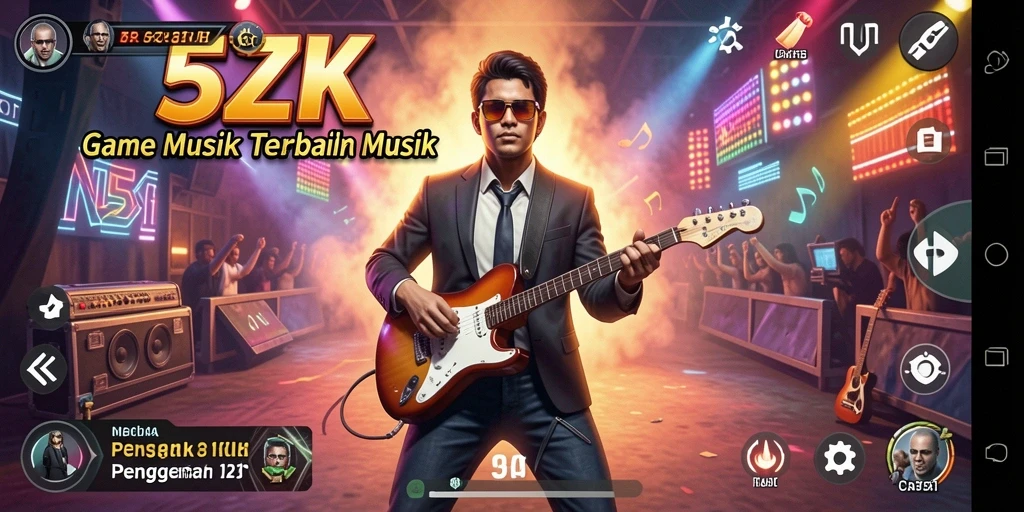 Tampilan gameplay <strong>5ZK</strong> dengan pengguna yang bernyanyi dan bermain musik.