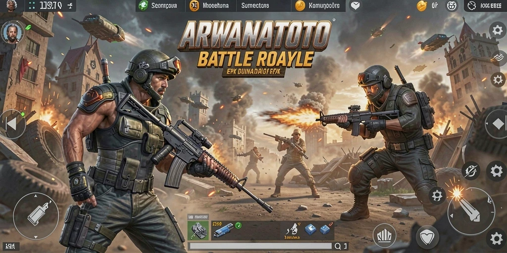 Tampilan gameplay epik dari ARWANATOTO di arena pertempuran.