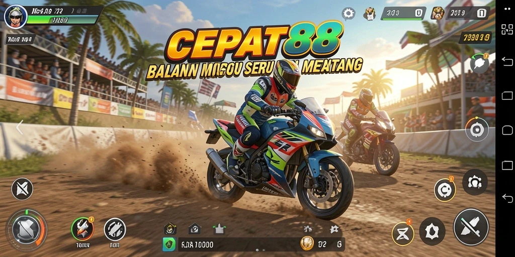 Gameplay seru CEPAT88 dengan balapan motor cepat.