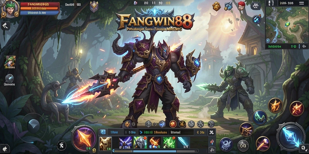 Tangkapan layar gameplay <strong>FANGWIN88</strong> yang menampilkan perang epik antara karakter heroik.