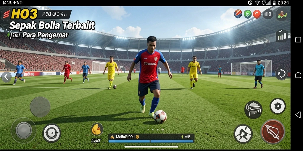 Tampilan gameplay menarik HO3 yang menggambarkan aksi sepak bola yang intens.