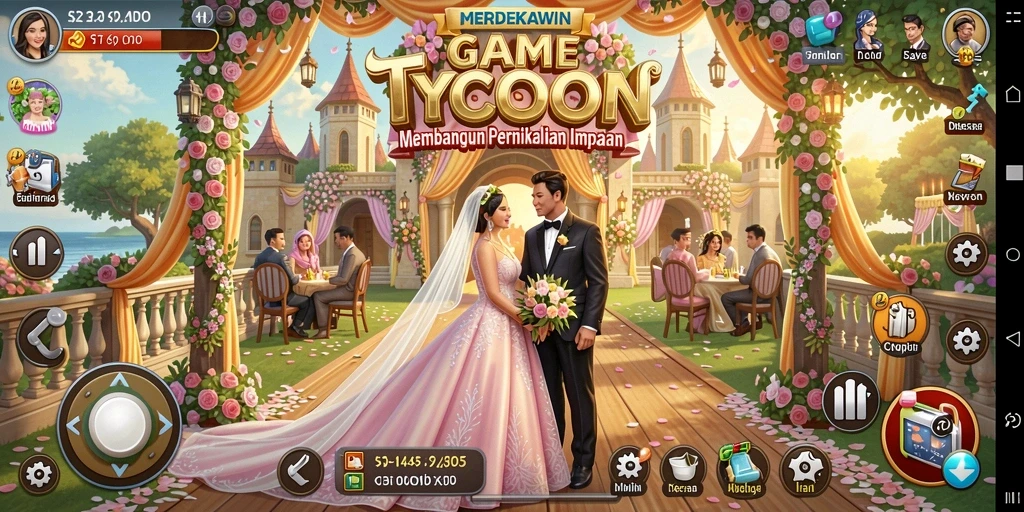Tampilan menarik gameplay <strong>MERDEKAWIN</strong> dengan berbagai elemen pernikahan.
