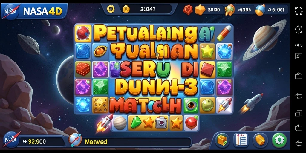 Screenshot gameplay NASA4D menampilkan seru dan menantangnya permainan Match-3.