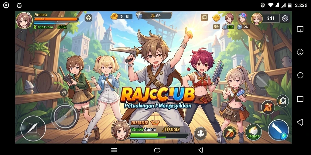 Screenshot gameplay RAJACLUB menampilkan karakter anime yang beraksi.