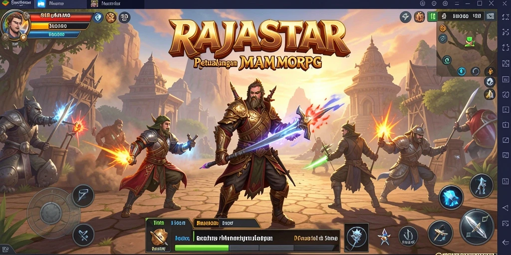 Screenshot utama RAJASTAR menampilkan aksi seru dalam pertempuran MMORPG.