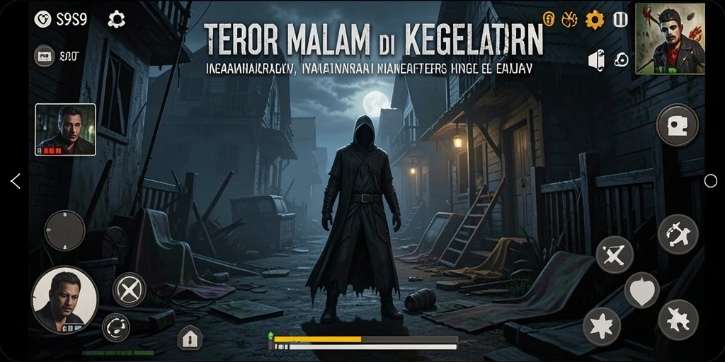 Screenshot gameplay S9S9 menampilkan suasana menyeramkan yang mendebarkan.