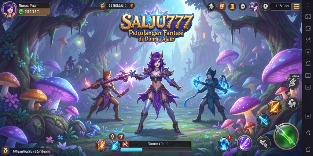 Screenshot menampilkan pertarungan seru di dunia fantasi SALJU777.