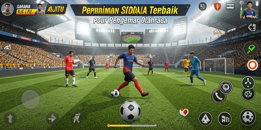 Screenshot gameplay SARANAJITU menampilkan aksi sepak bola yang mendebarkan.