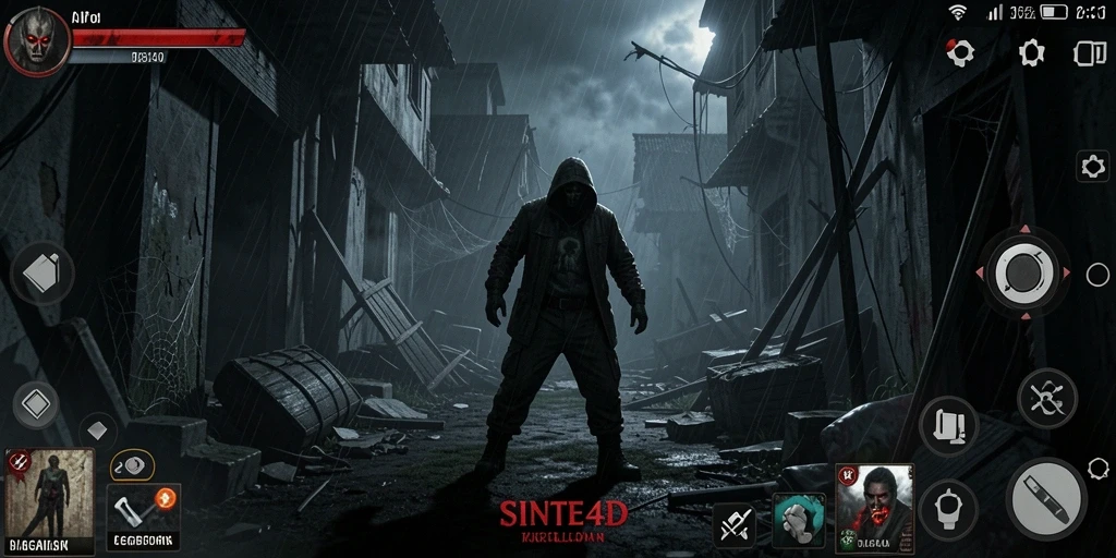 Screenshot gameplay SINTE4D menampilkan suasana horor yang mencekam.