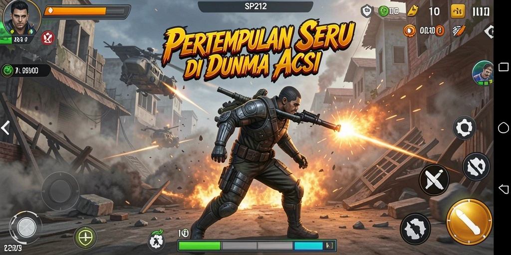 Screenshot gameplay menunjukkan aksi pertempuran yang intens dan mendebarkan.