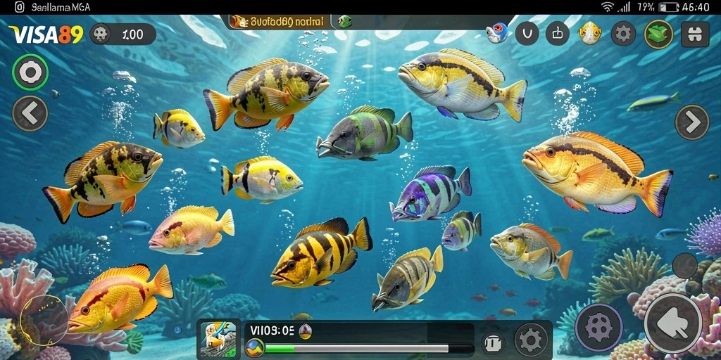 Screenshot gameplay yang menampilkan aksi menembak ikan yang seru.